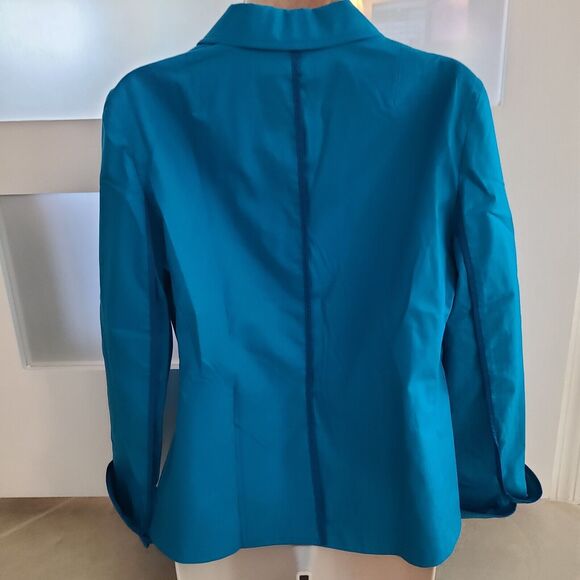 Akris Punto Jacket Women Blue Cotton 2 Buttons  Pocket 3/4 Sleeves US Sz 10 - Picture 7 of 10